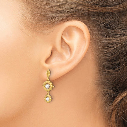 14K Yellow Gold Polished Fwc Pearl Flower Post Dangle Earrings