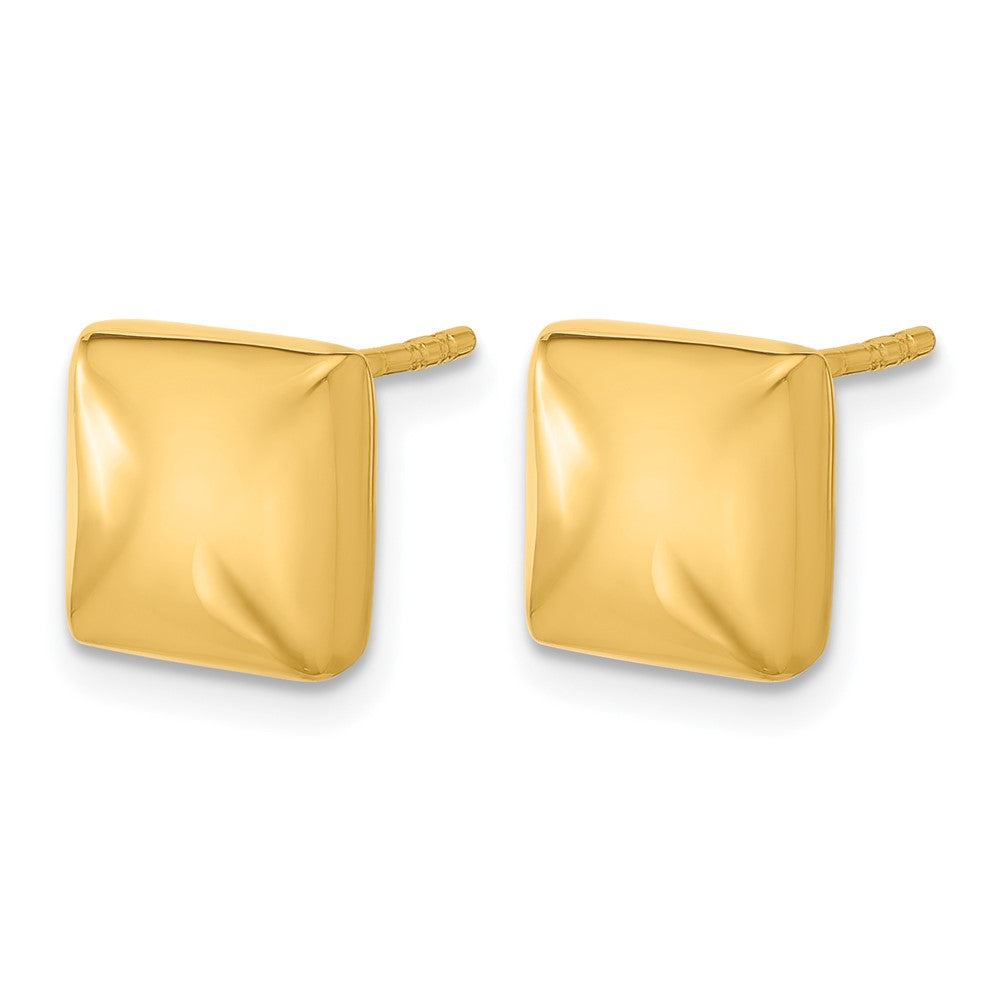 14K Yellow Gold Polished Hollow Puffed Square Post Earrings