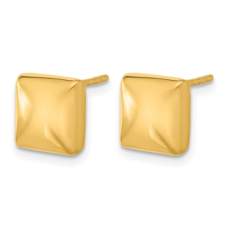 14K Yellow Gold Polished Hollow Puffed Square Post Earrings
