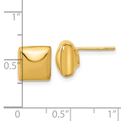 14K Yellow Gold Polished Hollow Puffed Square Post Earrings