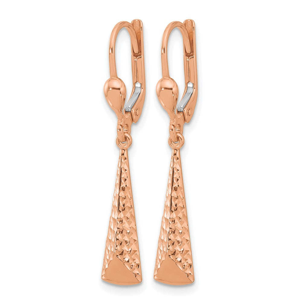 14K Rose Gold Polished/ Dia Cut Dangle Leverback Earrings