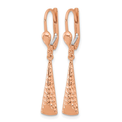 14K Rose Gold Polished/ Dia Cut Dangle Leverback Earrings