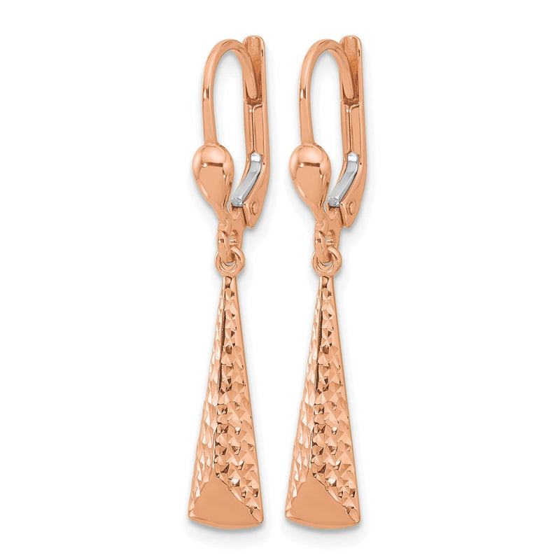14K Rose Gold Polished/ Dia Cut Dangle Leverback Earrings