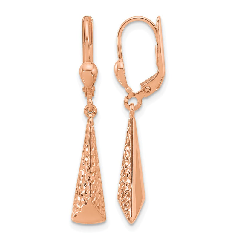 14K Rose Gold Polished/ Dia Cut Dangle Leverback Earrings
