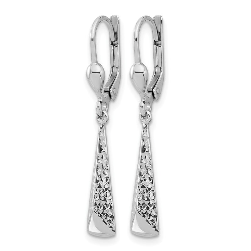 14K White Gold Polished/Diamond Cut Dangle Leverback Earrings