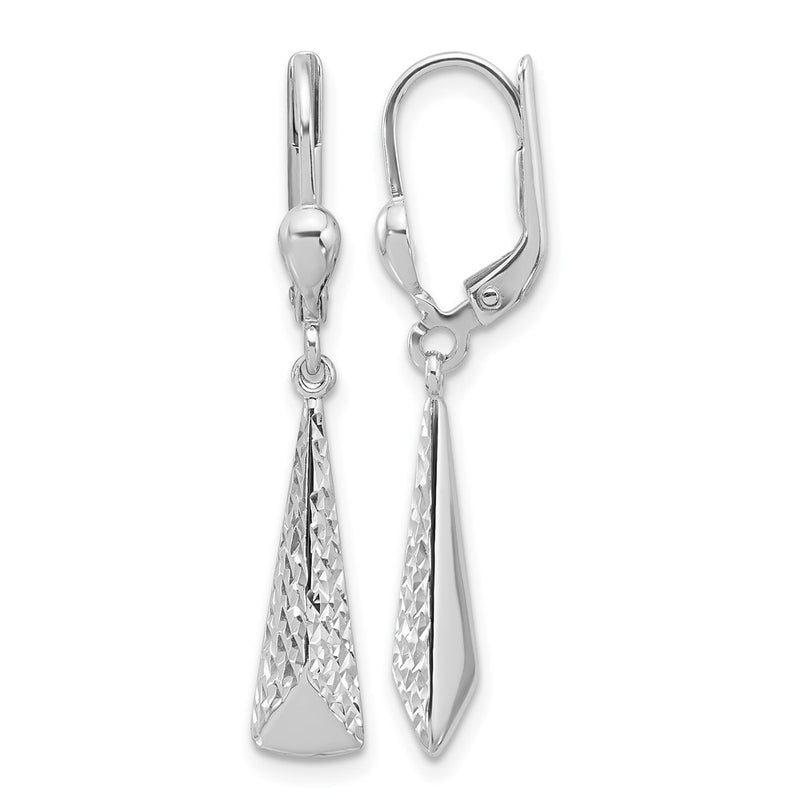 14K White Gold Polished/Diamond Cut Dangle Leverback Earrings
