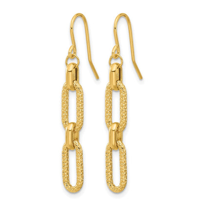 14K Yellow Gold Polished And D/C Link Dangle Earrings