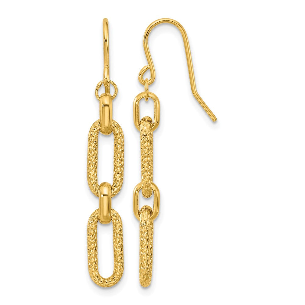 14K Yellow Gold Polished And D/C Link Dangle Earrings