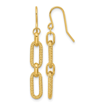 14K Yellow Gold Polished And D/C Link Dangle Earrings