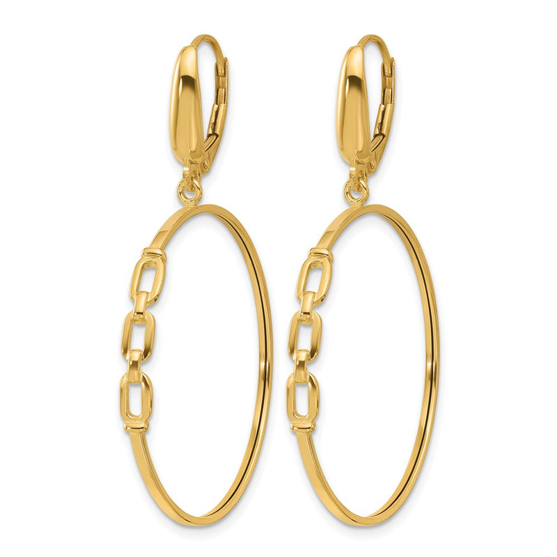 14K Yellow Gold Polished Link Design Leverback Hoop Earrings