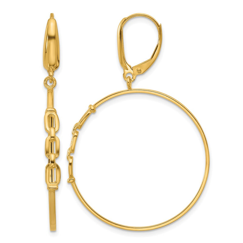 14K Yellow Gold Polished Link Design Leverback Hoop Earrings