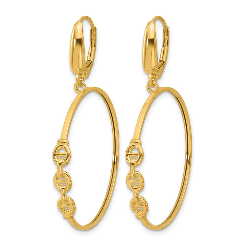 14K Yellow Gold Polished Link Design Leverback Hoop Earrings