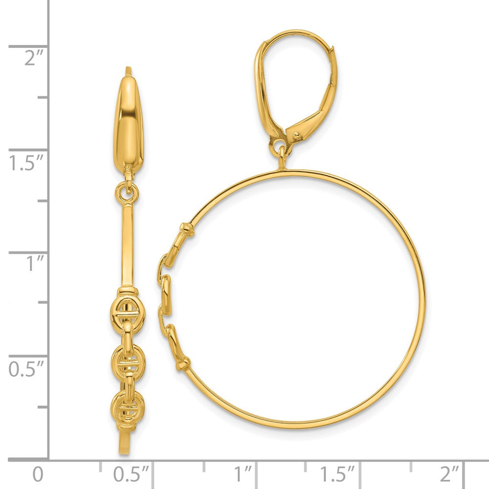 14K Yellow Gold Polished Link Design Leverback Hoop Earrings