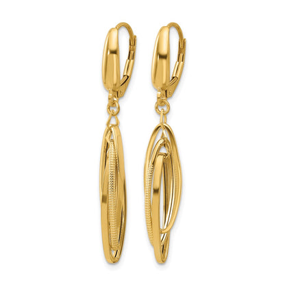 14K Yellow Gold Polished/Textured Triple Oval Dangle Earrings