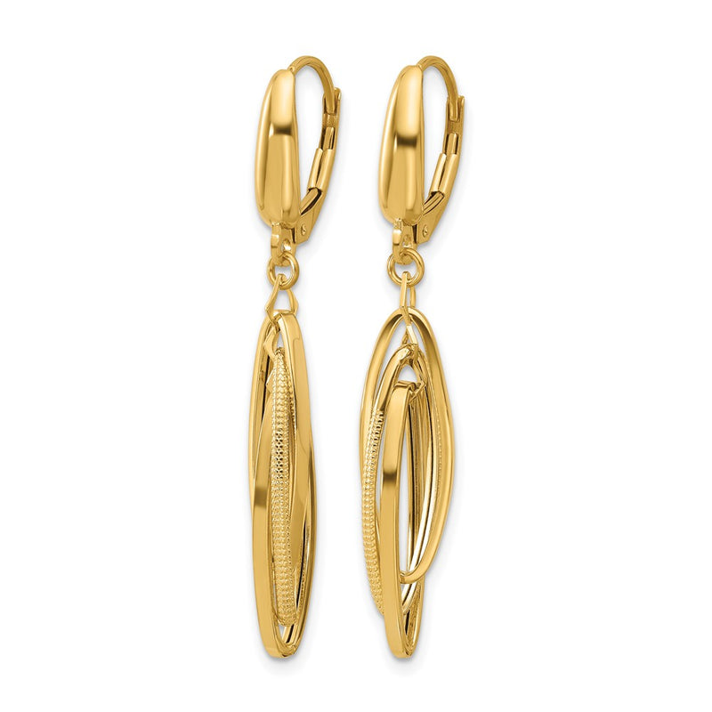 14K Yellow Gold Polished/Textured Triple Oval Dangle Earrings