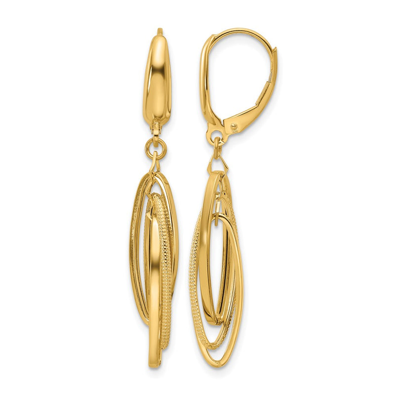 14K Yellow Gold Polished/Textured Triple Oval Dangle Earrings
