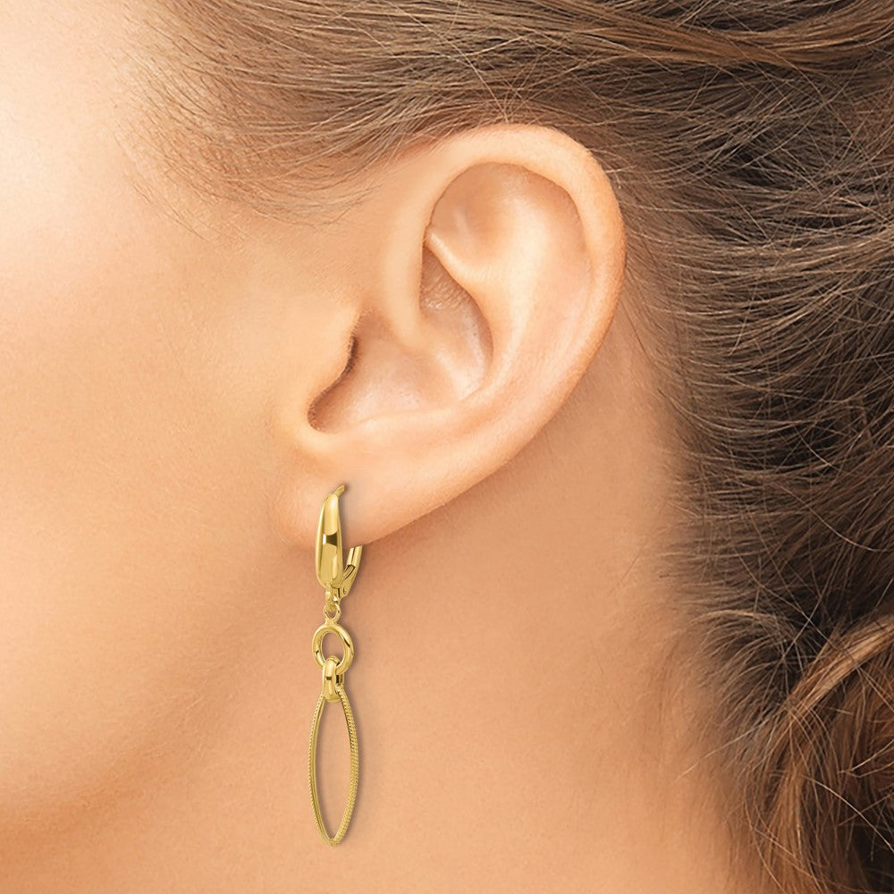 14K Yellow Gold Polished And Diamond Cut Dangle Earrings