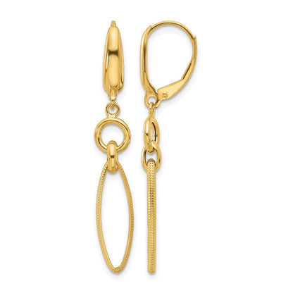 14K Yellow Gold Polished And Diamond Cut Dangle Earrings