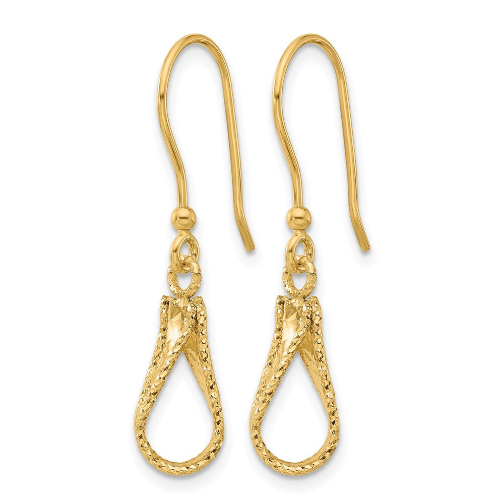 14K Yellow Gold Polished And Diamond Cut Dangle Earrings