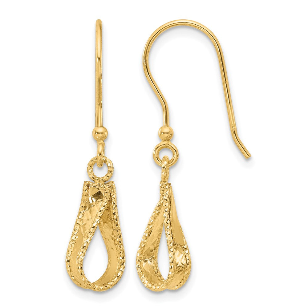 14K Yellow Gold Polished And Diamond Cut Dangle Earrings