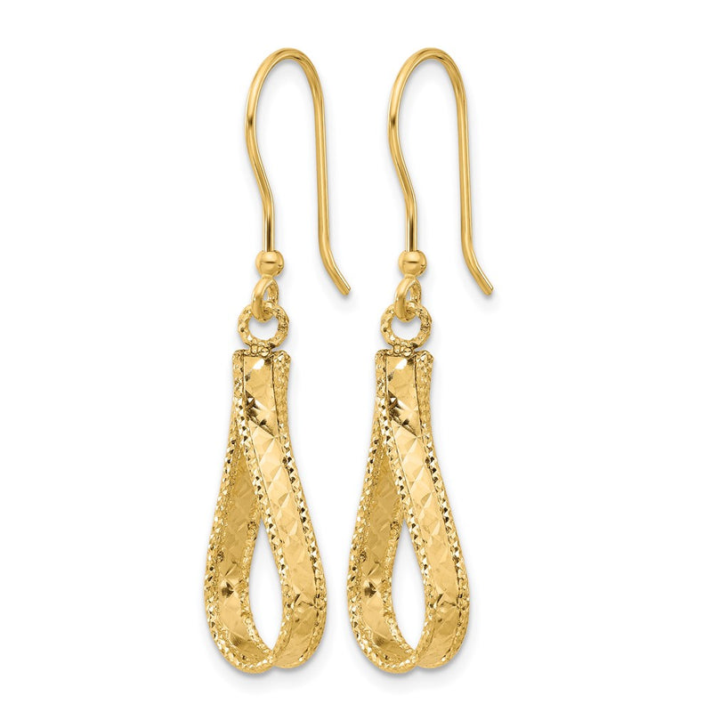 14K Yellow Gold Polished And Diamond Cut Dangle Earrings