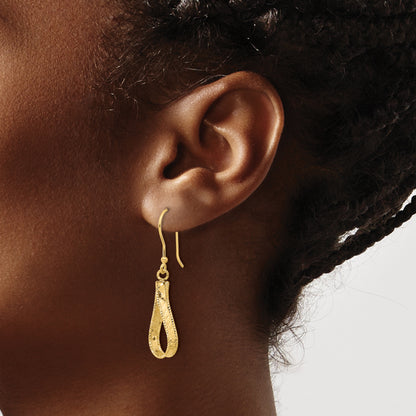 14K Yellow Gold Polished And Diamond Cut Dangle Earrings