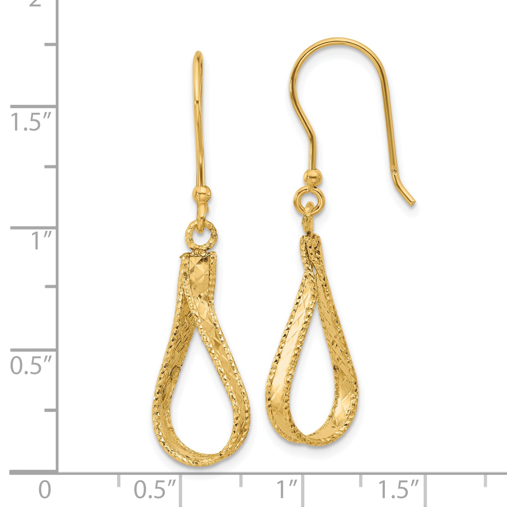 14K Yellow Gold Polished And Diamond Cut Dangle Earrings