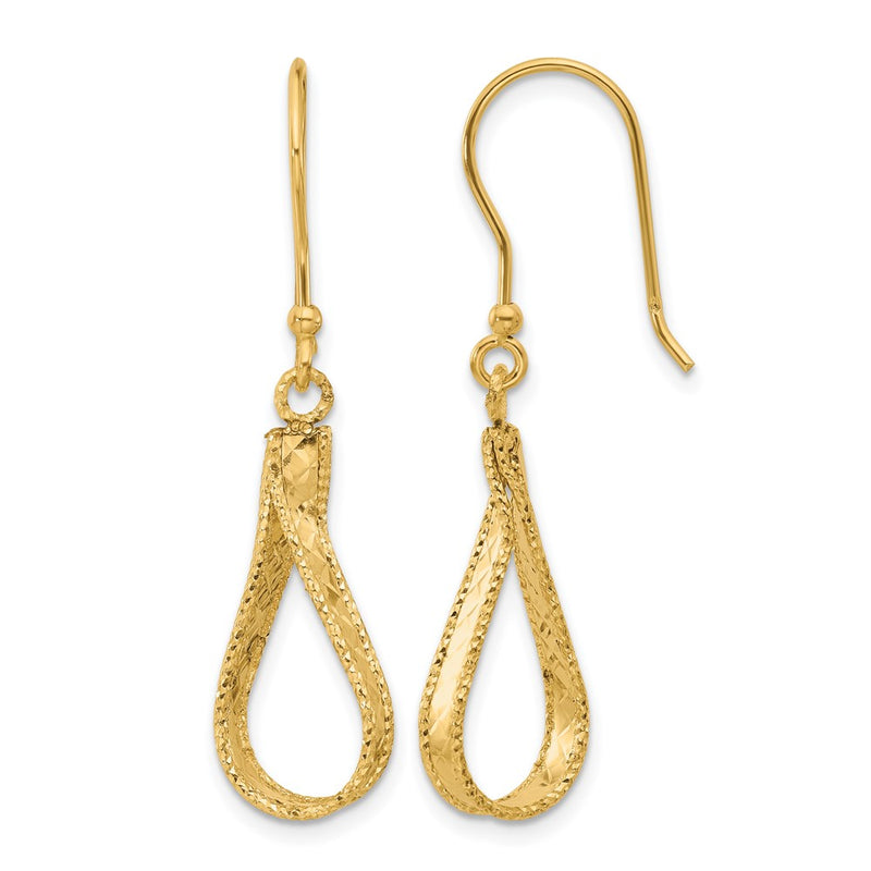 14K Yellow Gold Polished And Diamond Cut Dangle Earrings