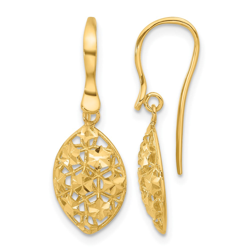 14K Yellow Gold Polished D/C Shepherd Hook Dangle Earrings