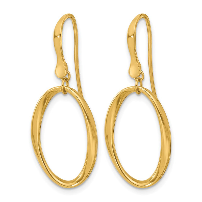 14K Yellow Gold Polished Oval Shepherd Hook Dangle Earrings