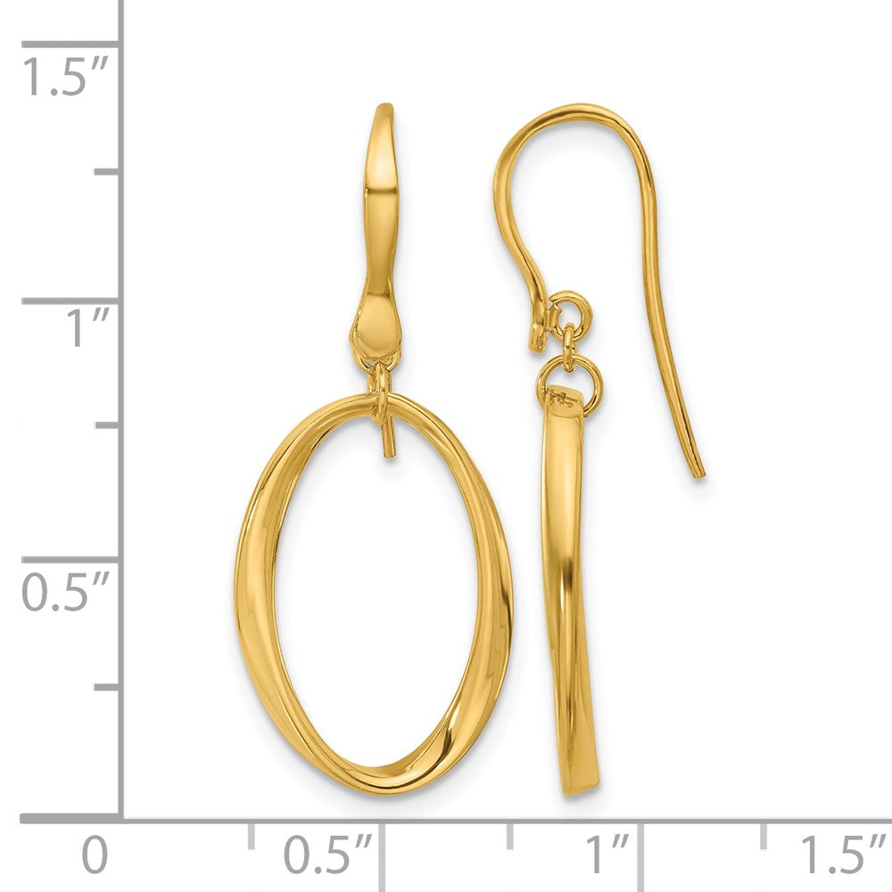 14K Yellow Gold Polished Oval Shepherd Hook Dangle Earrings
