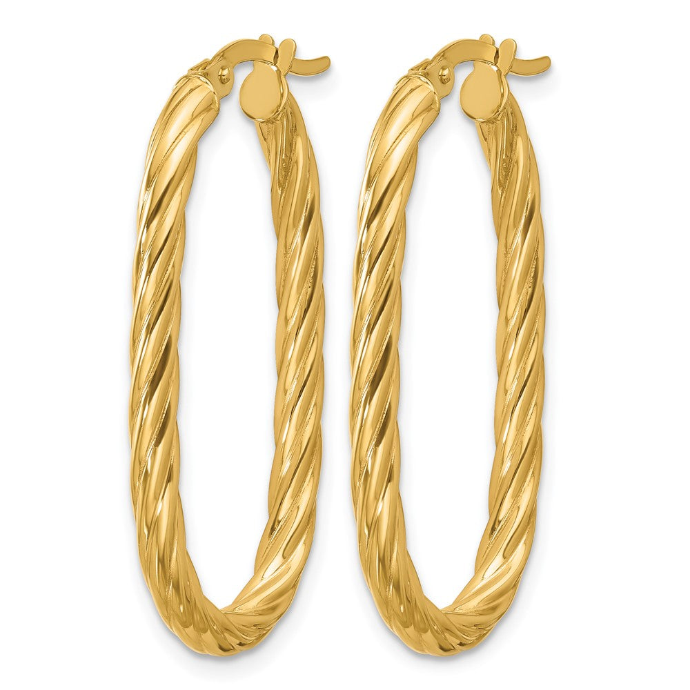 14K Yellow Gold Polished Twisted Oval Hoop Earrings