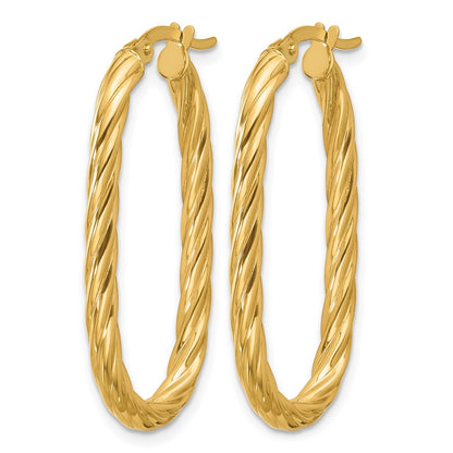 14K Yellow Gold Polished Twisted Oval Hoop Earrings