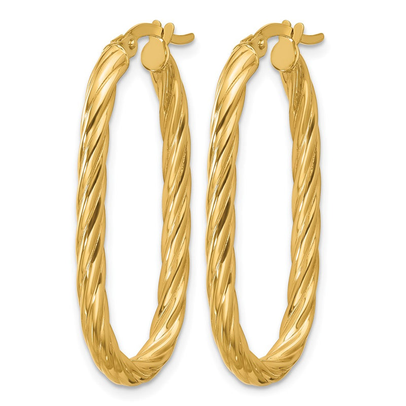 14K Yellow Gold Polished Twisted Oval Hoop Earrings