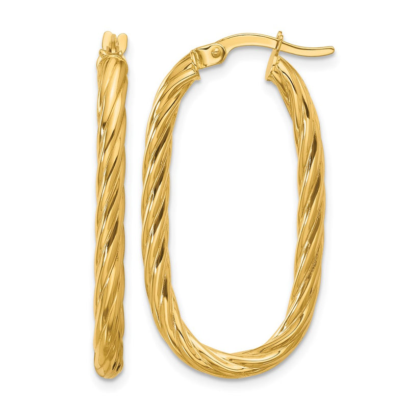 14K Yellow Gold Polished Twisted Oval Hoop Earrings