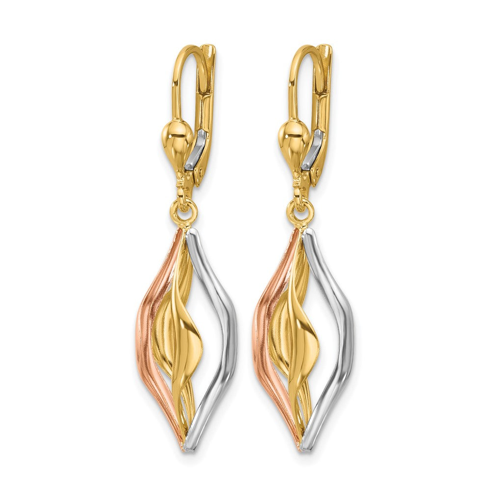 14K Tri Color Polished Dangle Leverback Earrings