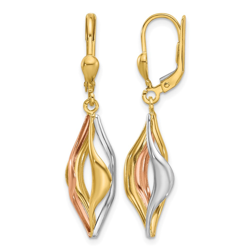 14K Tri Color Polished Dangle Leverback Earrings