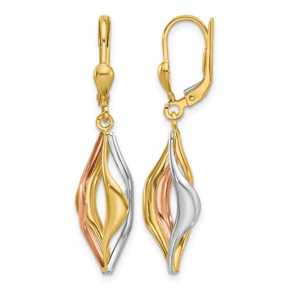 14K Tri Color Polished Dangle Leverback Earrings