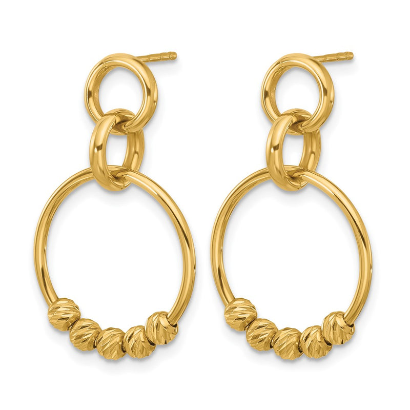 14K Yellow Gold Polished And Diamond Cut Dangle Post Earrings