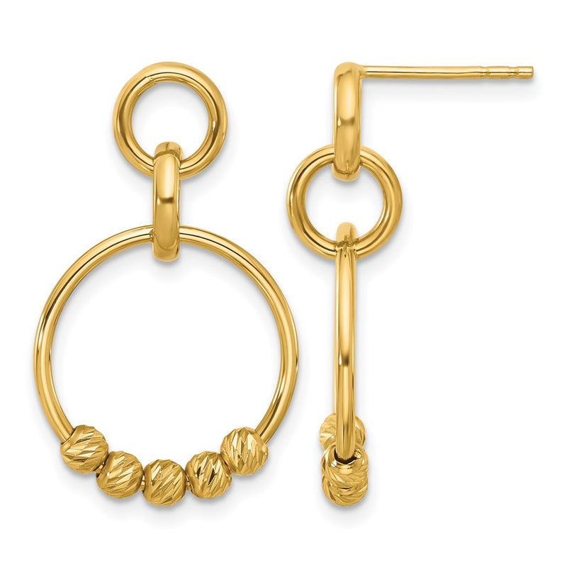 14K Yellow Gold Polished And Diamond Cut Dangle Post Earrings