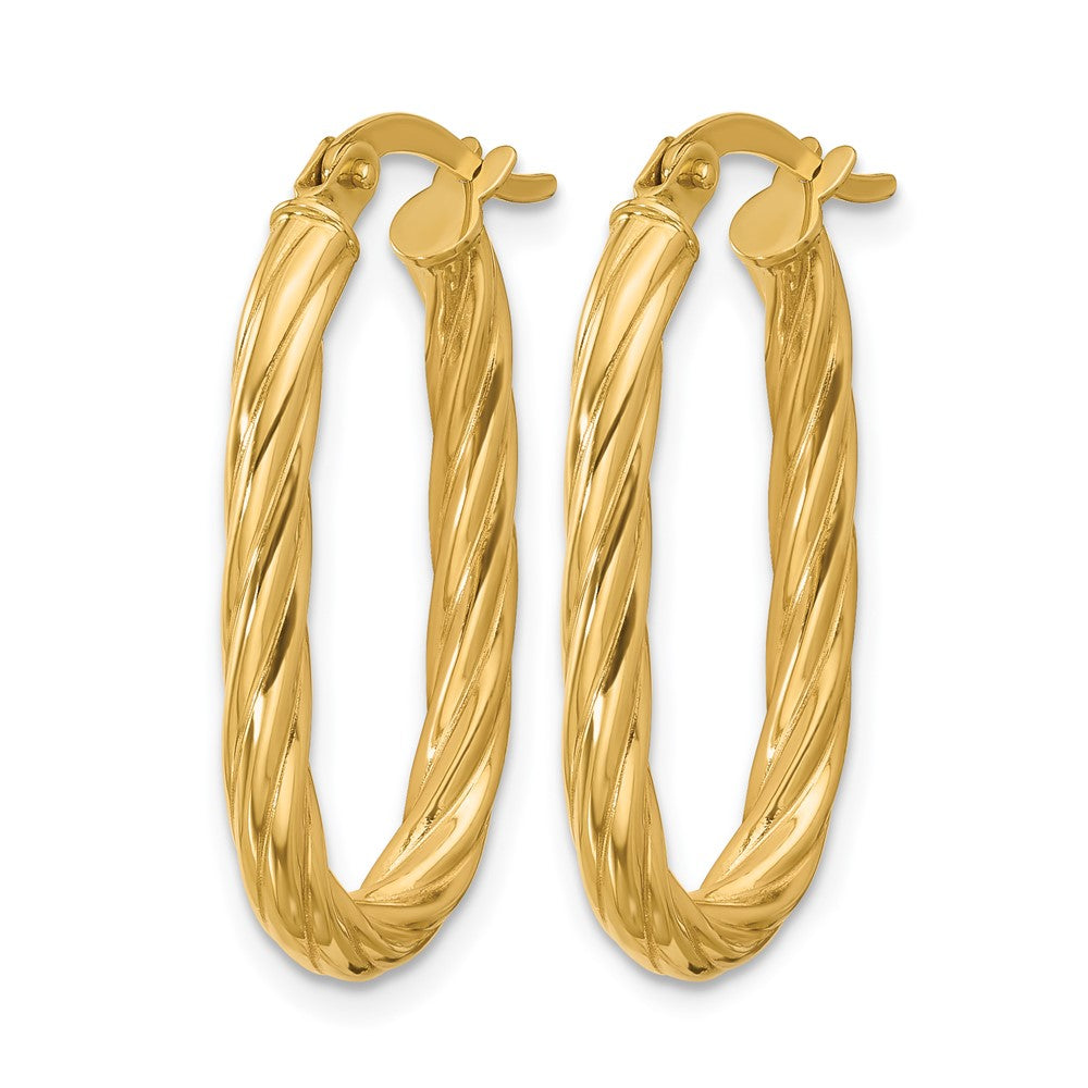 14K Yellow Gold Polished Twisted Oval Hoop Earrings