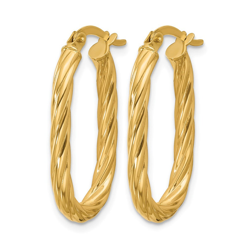 14K Yellow Gold Polished Twisted Oval Hoop Earrings