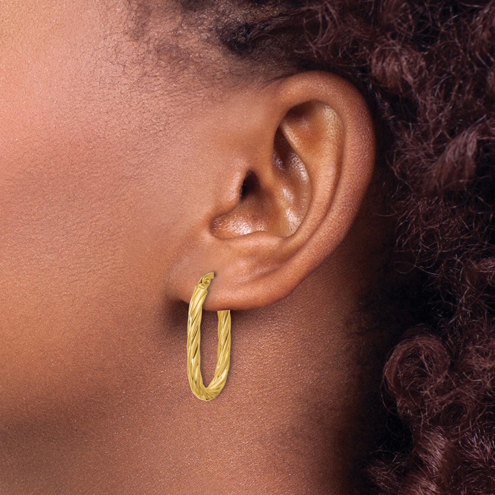 14K Yellow Gold Polished Twisted Oval Hoop Earrings