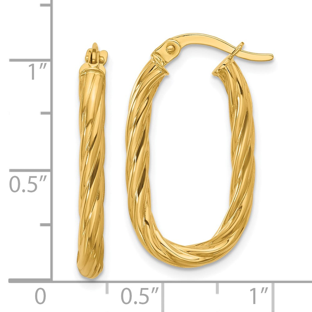 14K Yellow Gold Polished Twisted Oval Hoop Earrings