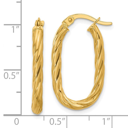 14K Yellow Gold Polished Twisted Oval Hoop Earrings