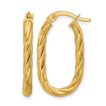 14K Yellow Gold Polished Twisted Oval Hoop Earrings