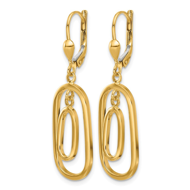 14K Yellow Gold Polished Ovals Dangle Leverback Earrings