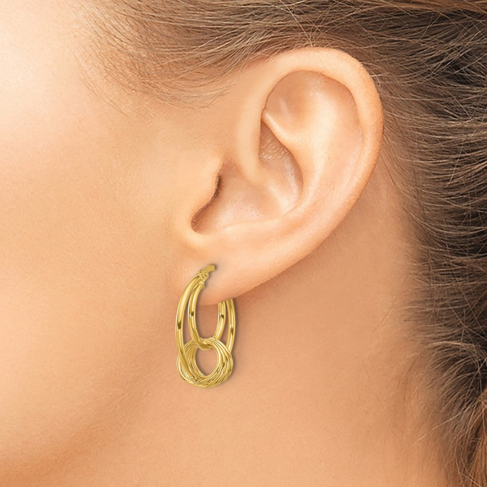 14K Yellow Gold Polished Fancy Hoop Earrings