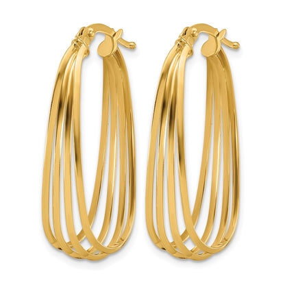 14K Yellow Gold Polished Oval Hoop Earrings