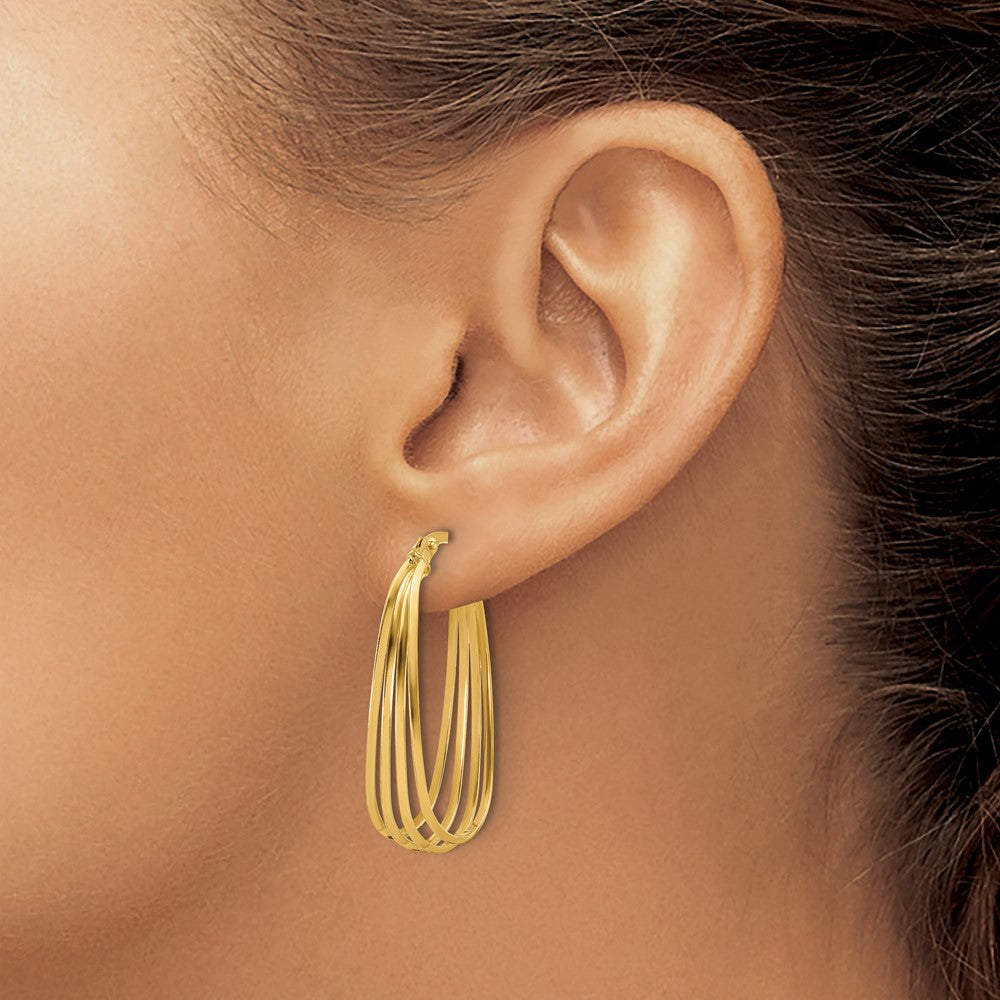 14K Yellow Gold Polished Oval Hoop Earrings